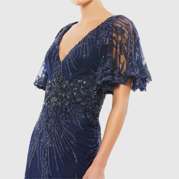 NWT Mac Duggal Vintage Flutter Sleeve Evening Gown Midnight 10 #8308 - Picture 2 of 8